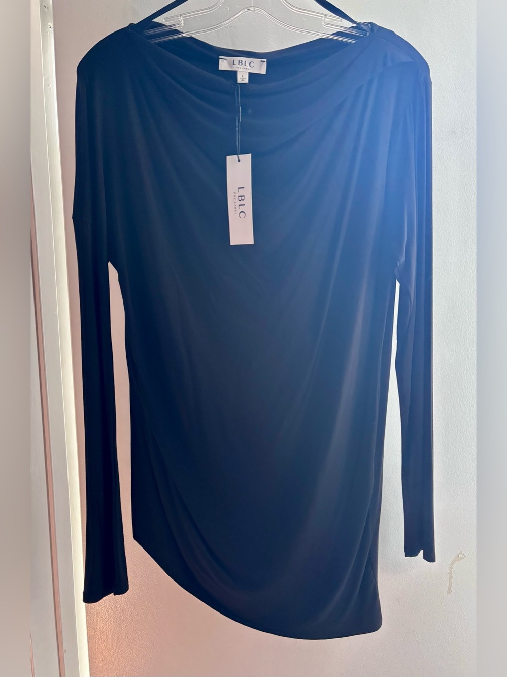LBLC the label Black Long-Sleeve Draped Tee